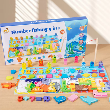 Wooden Montessori 5in1 Letter Fishing Game Board